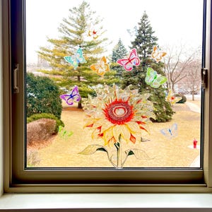 Flowers Sunflower Rainbow Suncatcher Window Sticker, Window Sticker Sun Catcher Rainbow Prism, Custom Sun Catcher Sticker Decals