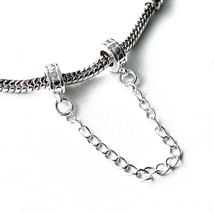 925 Sterling Silver Safety Chain With Safety Chain Locking Beads Fits Pandora Bracelet