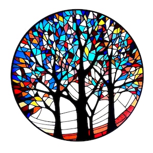 Tree Stained Window Sticker Removable Anticollision Decorative Film Static Stickers, Window Sticker, Car Window Sticker