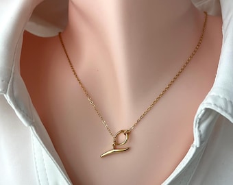 Gold Vermeil T-Bar Necklace: Minimalist 18K Gold Plated 925 Sterling Silver