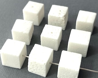 Natural White Coral Cube Beads 12mm, 19 pcs – Gemstone Beads for Jewelry Making