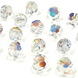 18pcs Swarovski Crystal Round Beads AB Crystal 5000, 8mm, Clear Rainbow Crystal Round Beads