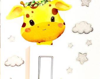 Adesivo Decalcomania Per Interruttore Della Luce Con Giraffa Nella Giungla - Decorazione Cameretta Bambini