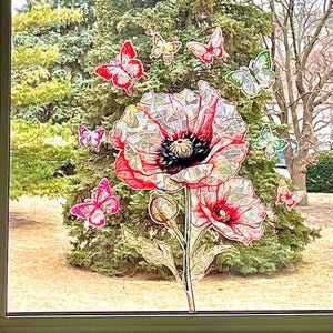 Flowers Poppy Window Sticker Sun Catcher Rainbow Prism, Window Film Bedroom Decoration, Custom Sun Catcher Sticker Decals,