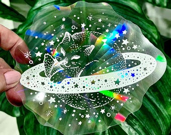 Cat Rainbow Suncatcher Sticker: Prism Window Decal