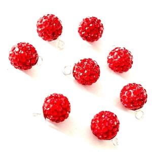 Disco Ball Made of Red Swarovski Stone with 925 Sterling Silver Pendant for Earrings, Necklaces, Chains 10mm, Pave Bead, 2pcs