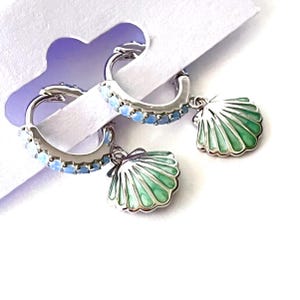 925 Sterling Silver Earrings Shell Fashion Jewelry, Earrings Opal Teacher Hypoallergenic Chunky Hoop Earrings for Women, Girls