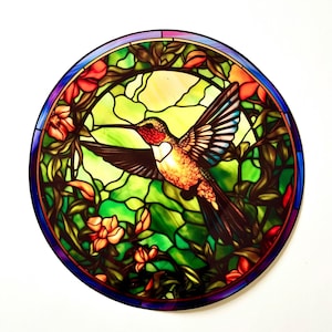 Retro Hummingbird Flower Window Glass Sticker Removable Anticollision Decorative Film Static Stickers, Car Window Sticker, Window Sticker