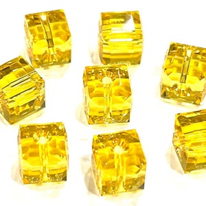 10pcs Swarovski Crystal Style 5601 6mm, Swarovski Crystal Cube Light Topaz Beads