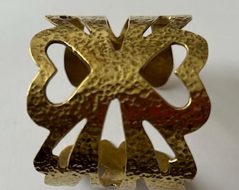 Vintage style cuff bracelet Large gold-plated brass cuff bracelet Made in Senegal, handmade costume jewelry