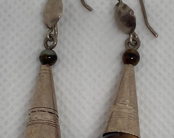 Tuareg earrings, silver and pearls, brown and beige shade