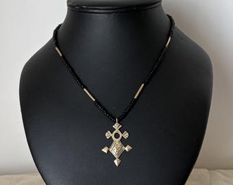Agadez Cross Necklace, Silver and Pearls – Elegant Handmade African Jewelry – Tuareg Cross – Tuareg Jewelry – Handmade – Chic Gift