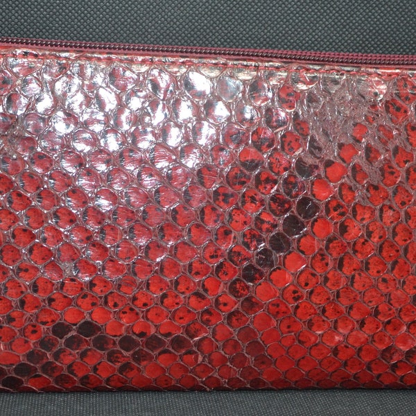 Pochette en cuir python rouge