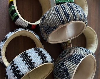 Beaded and Leather Cuff Bracelet – Ethnic Chic Jewelry – Wide Multicolored Handmade Bracelet – Boho Tribal Style – Handcrafted Gift