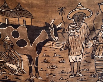 Bogolan textile wall decoration, African wall decoration, bogolan, mud cloth, fabric wall painting