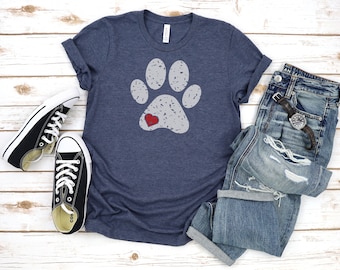 Dog Paw With Heart Tee - Gift for Her - Dog Lover Shirt - Animal Lover Tee - Gifts for Mom-Bella Canvas t-shirt - Soft tees -Unisex t-shirt