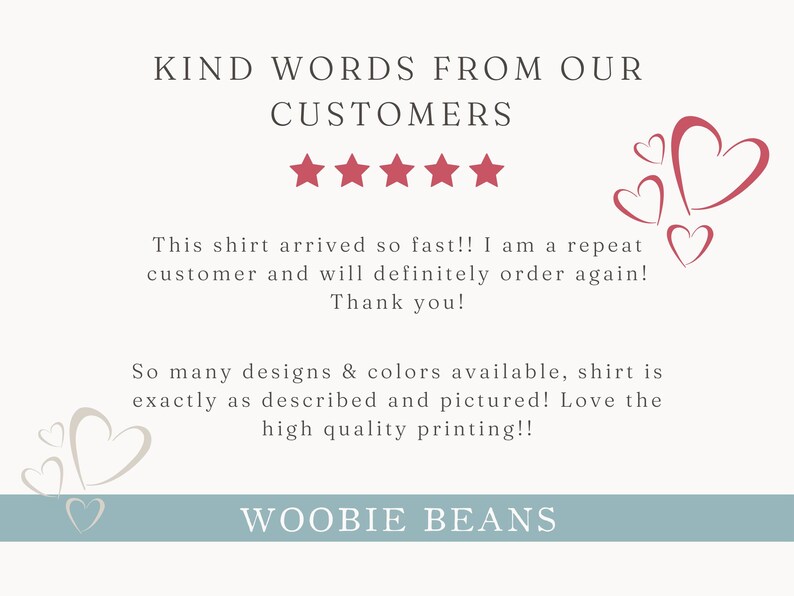 a card that says, kind words from our customers