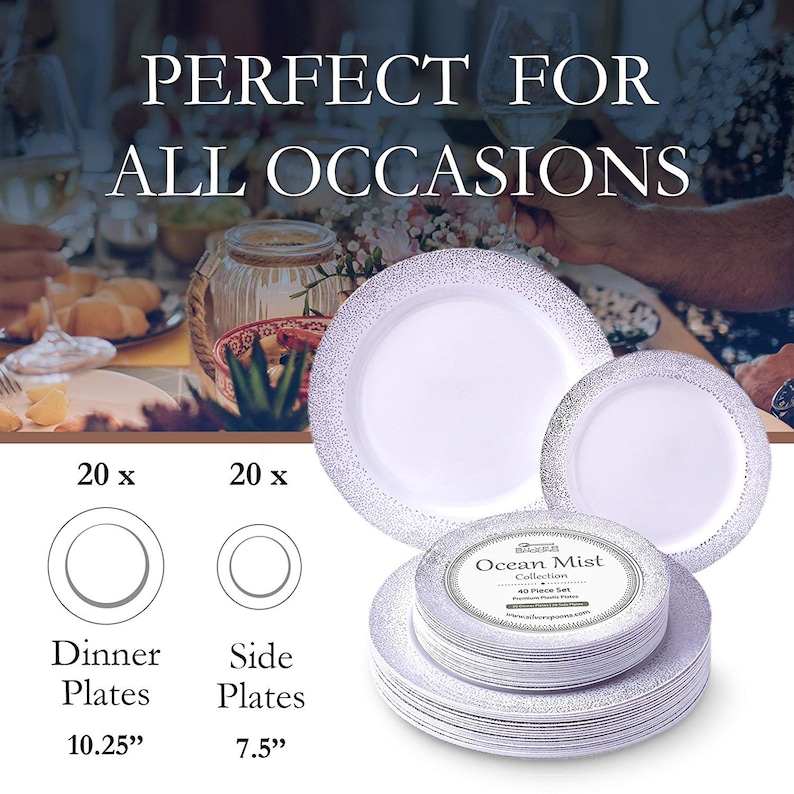 DISPOSABLE DINNERWARE SETS 40 Plastic Plates Ocean Mist Etsy