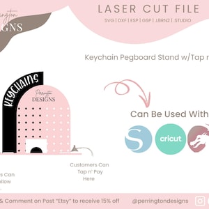 Schlüsselanhänger Pegboard Stand SVG - Display mit NFC-Tag & Visitenkartenhalter - Digitale Datei zum Laserschneiden