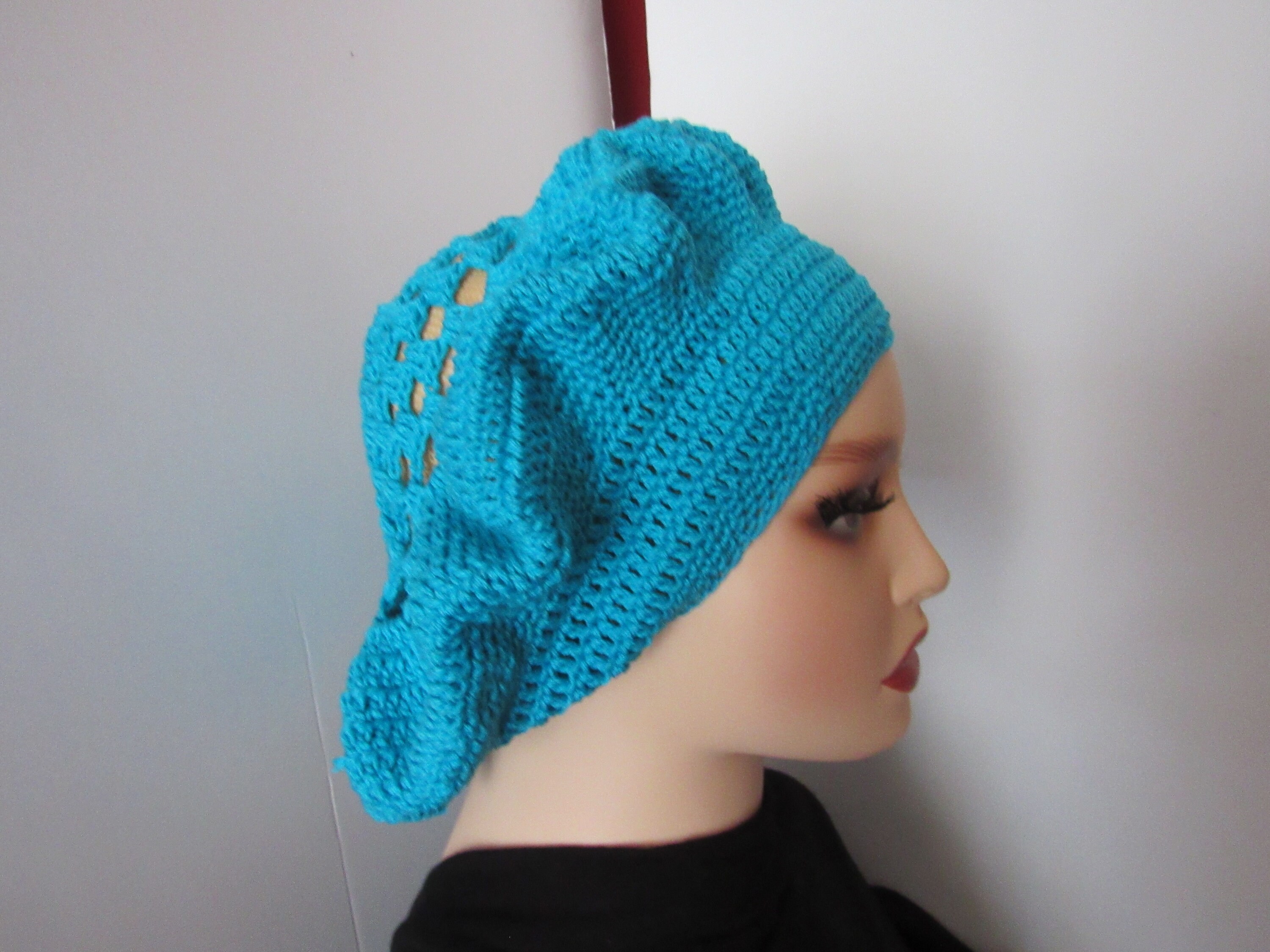 Turquoise Blue Handmade Cotton Crochet Summer, Spring Beret 