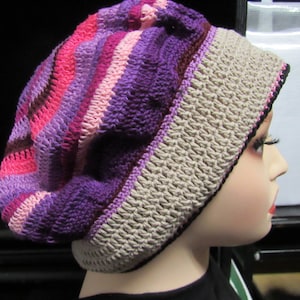 Purple and black multicolor cotton handmade crochet summer and spring beret, summer hats, spring hats