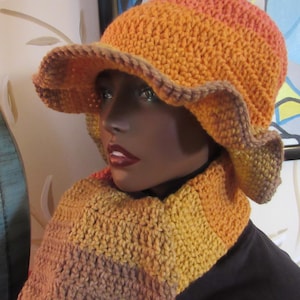 Brown multicolor handmade crochet slouchy Hat and scarf set, Hats with lining, women hats, winter beanies, scarves, bucket hats, tams, beret