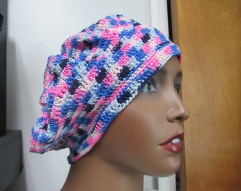 Blue and pink, crochet spring/summer, handmade beret, acrylic yarn made crochet beret, berets, summer hats, spring hats, hair accessories