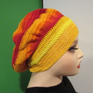 Red, orange and yellow crochet, handmade cotton beret, summer berets, spring beret, slouchy beanie