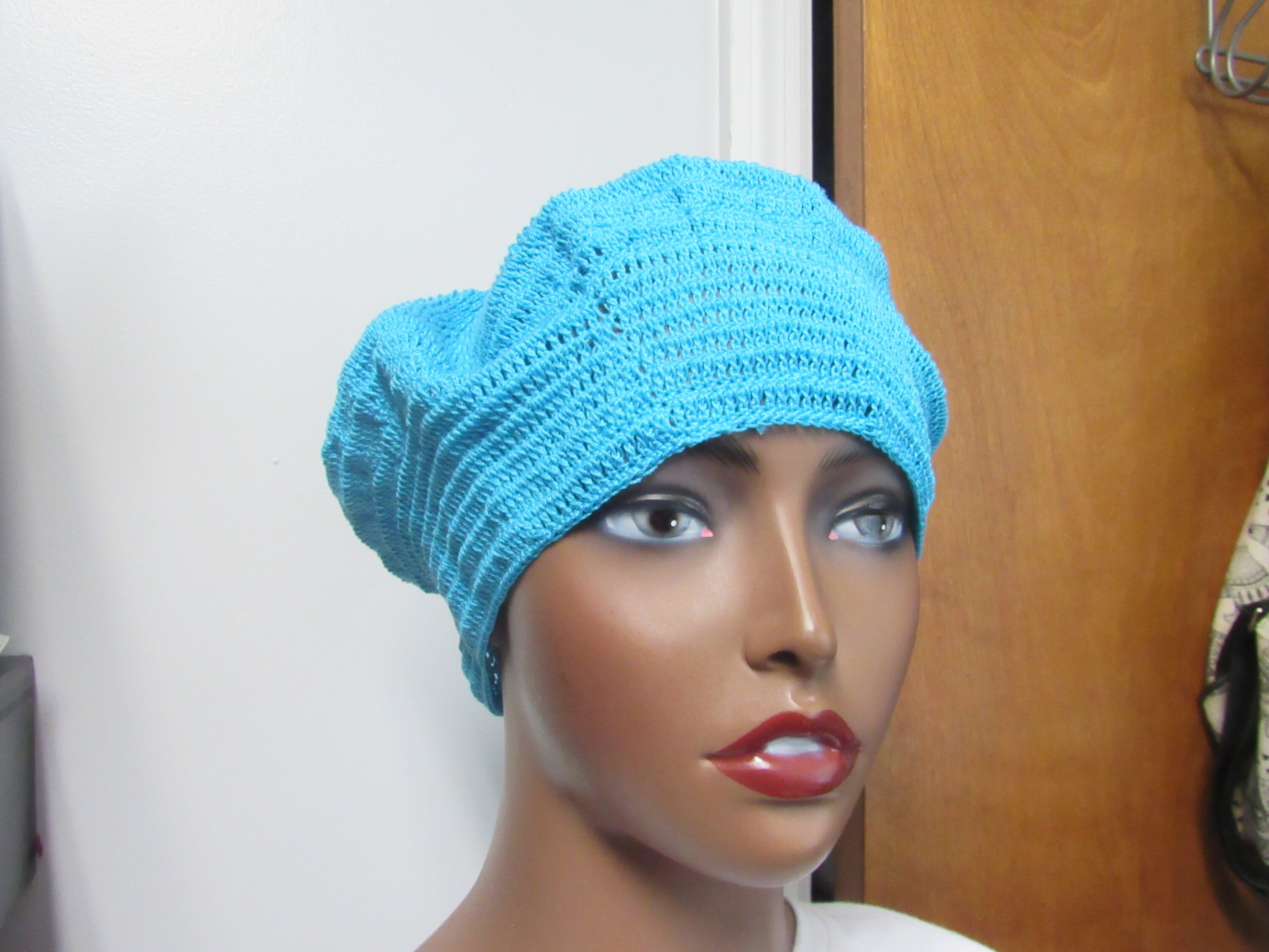 Blue Turquoise Cotton Handmade Spring and Summer Beret  display picture 2