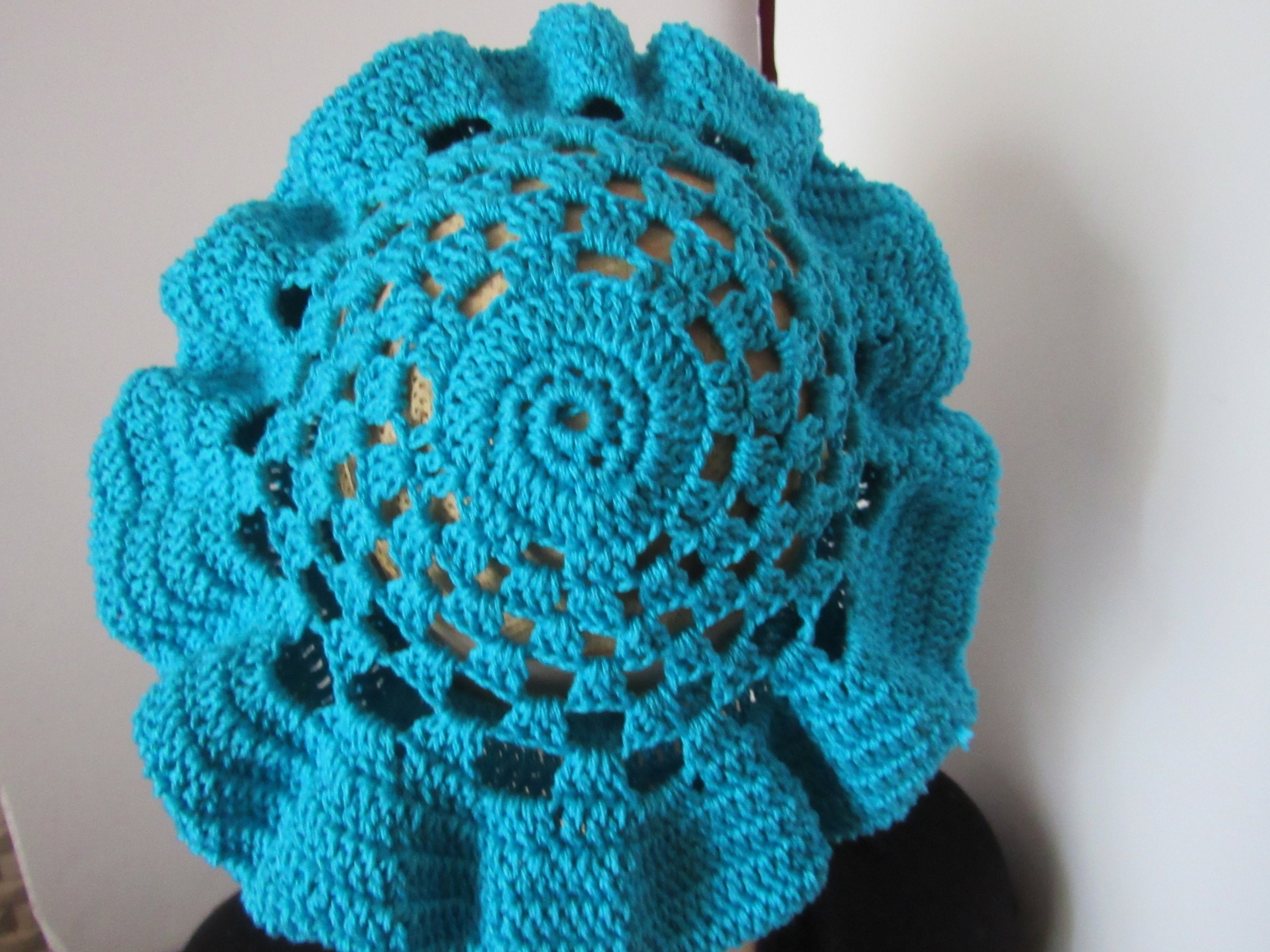 ✋RESERVED❗️✋turquoise blue handmade crochet beret Turquoise Blue Handmade Cotton Crochet Summer, Spring Beret  main image 3