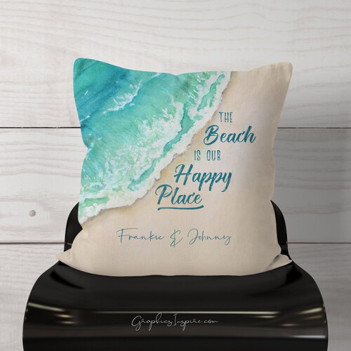 Beach Pillows the Beach is My Happy Place Burlap Pillow Etsy