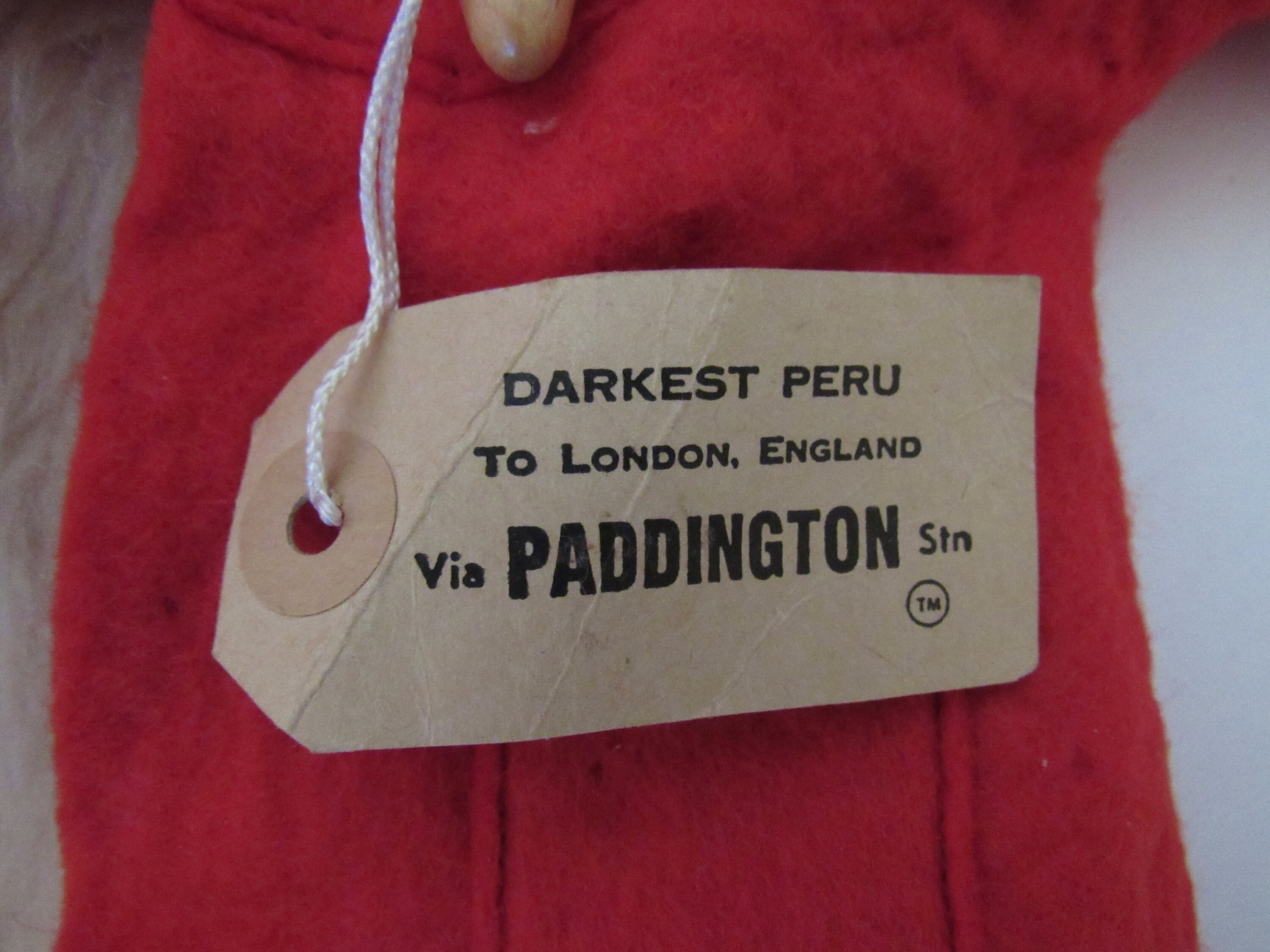 Vintage Gabrielle Design Paddington Bear Hand Puppet W/ Red Felt Coat