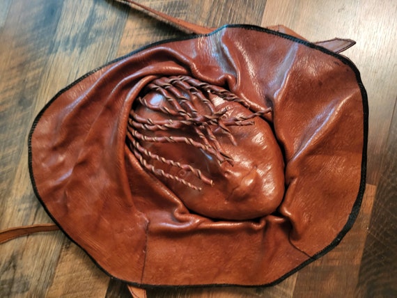 Vintage Sculptural Molded Leather Human Face Cros… - image 4