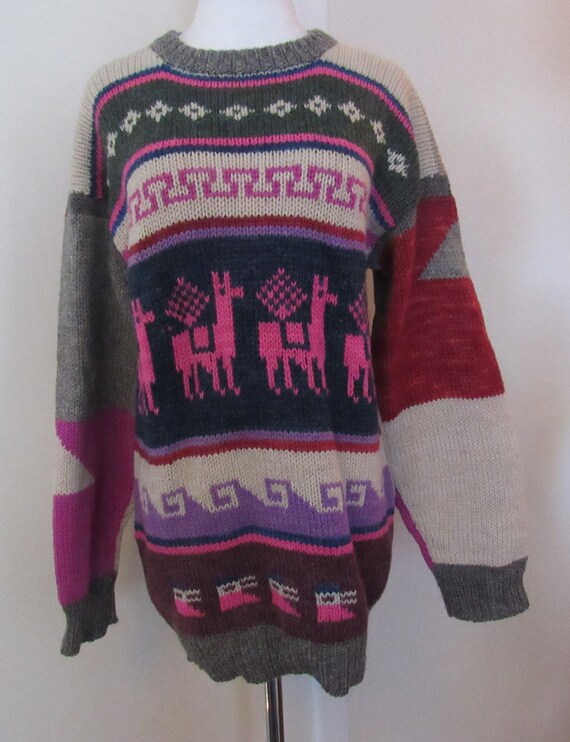 Peruvian Wool Llama Alpaca Sweater Women L XL Hand