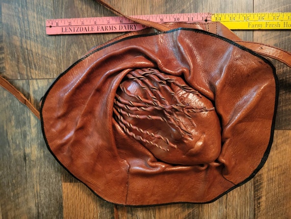 Vintage Sculptural Molded Leather Human Face Cros… - image 7