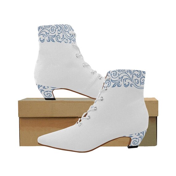 blue kitten heel boots