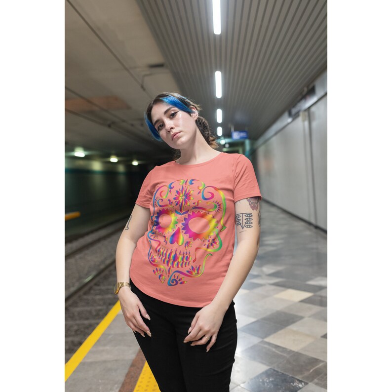 Rainbow Sugar Skull Unique Design In Hard-To-Find Colors Plus Size Premium Designer Soft Cotton T-Shirt