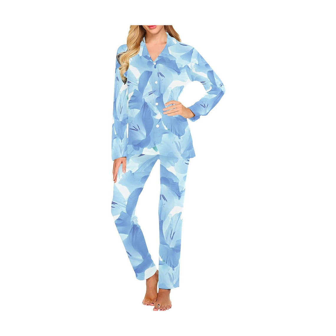 Designer Plus Size Pajamas Blue Water Lilies Floral Pajama Etsy