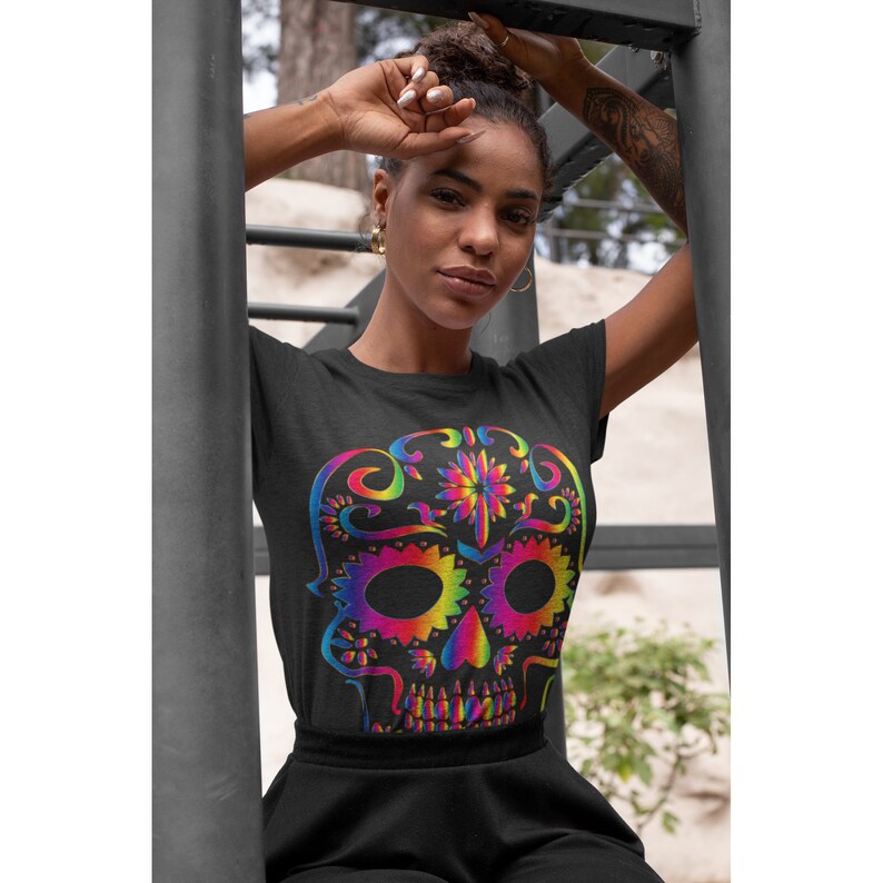 Rainbow Sugar Skull Unique Design In Hard-To-Find Colors Plus Size Premium Designer Soft Cotton T-Shirt