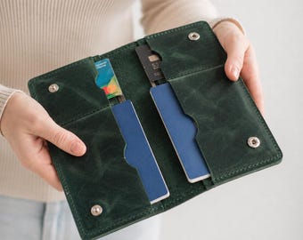 Handmade Leather Travel Wallet for Men, Personalized Passport Organizer, Father's Day Gift