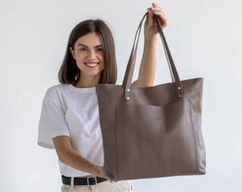 Leather women tote bag | Pebbled leather shoulder bag | Personalization leather tote bag | Leather work tote bags | Leather student bag