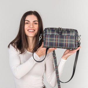 Leather Plaid Crossbody Bag | Handcrafted Leather Womens Bag | Leather Crossbody Festival Bag | Leather Crossbody Purse for Everyday Use