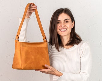 Sac à bandoulière en cuir véritable pour femme | Porte-monnaie en cuir fait main | Sac à main en cuir pour femme | Personnalisation des sacs en cuir avec fermeture éclair et poches