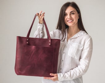 Leather Laptop Tote Bag Women • Leather Tote Women Pocket • Leather Tote Work Bag • Leather Shoulder Bag With Crossbody Strap • Handbag