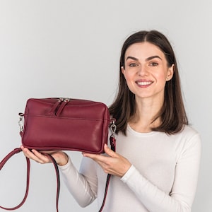 Genuine double face leather crossbody bag | Leather women&#39;s crossbody purse | Leather crossbody bag with zipper | Everyday use crossbody bag