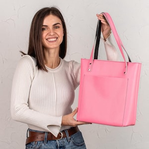 Sac fourre-tout en cuir rose pour femme | à bandoulière en cuir pour femme fille | Sac à main fourre-tout en cuir pour une soirée de travail ou un usage quotidien | Sac femme fait main