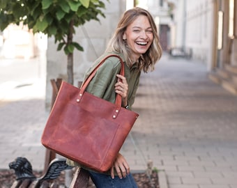 Genuine Leather Women&#39;s Tote Bag For Everyday Use | Handmade Leather Tote Bag | Leather Shoulder Bag | Leather Crossbody Tote Bag