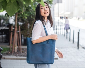 Leather Tote Bag | Handmade Genuine Leather Tote Bag With Optional Pocket Zipper Strap | Large Shoulder Bag | Custom Tote Bag for Women