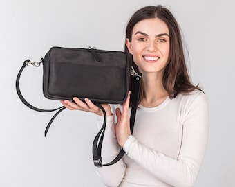 Genuine Leather Crossbody Bag | Personalization Leather Shoulder Bag | Leather Crossbody Bag with Zipper | Leather Small Crossbody Bag