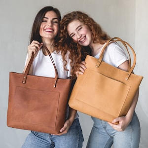 Leder Tragetasche für Damen groß mit Reißverschlusstasche Handmade Braun Tote mit Schultergurt Schultertasche Crossbody Messenger Handtasche Griffe